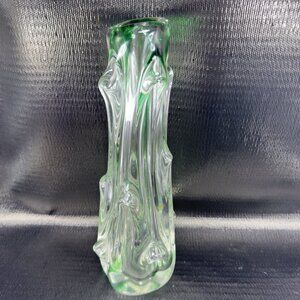 Vintage Mid Century Heavy Art Glass Vase Vessel Swung Glass Vase 14inch Green